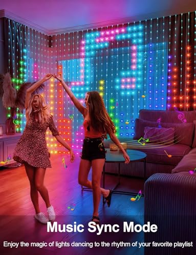 echosari Smart Curtain Lights Plug in, 400 LED Curtain Lights with App Programmable 6.6 x 6.6ft RGB&IC DIY Pattern Music Sync for Bedroom Backdrop Decor - color: Smart RGB, size: 6.6Ft x 6.6Ft