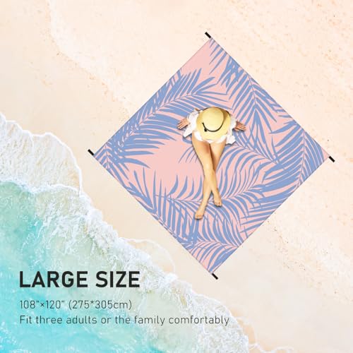 Beach Blanket 79" X 83" Oversized Lightweight, Beach Mat Waterproof Sandproof, Durable Picnic Mat Beach Accessories for Travel, Camping, Hiking - color: Pink-leaf