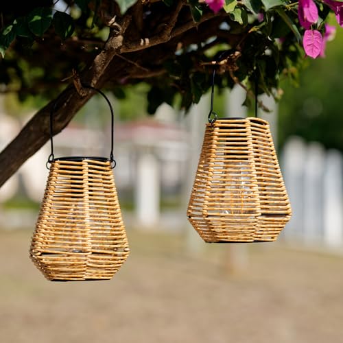 Solar Lanterns Outdoor Waterproof,Solar Lights for Outside Hanging Lights Outdoor Rattan Lantern Decoration for Garden, 2 Pack - style: Ranttan-1