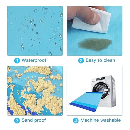 Beach Blanket Waterproof Sandproof Beach Mat 79" X 82" 'for 1-8 Adults Quick Drying Outdoor Picnic Mat Beach Accessories for Travel, Camping-Blue 3 - color: Blue-2
