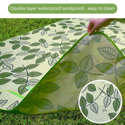 Hi Space Outdoor Picnic Blankets Waterproof Foldable Picnic Mat Sandproof Extra Large Beach Blanket for Camping Grass Lawn Park Family Concert, 80"x60", Green Leaves - color: Green-leaves