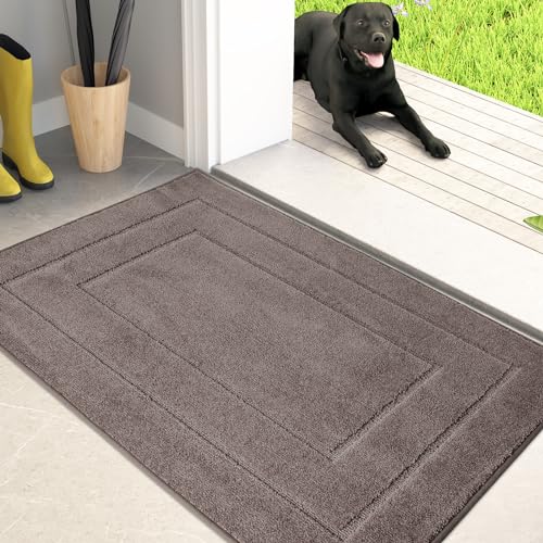 PURRUGS Dirt Trapping Door Mat 20" x 31.5", Non-Slip/Skid Machine Washable Entryway Rug, Dog Doormat, Super Absorbent Welcome Mat for Muddy Wet Shoes and Paws, Grayish Brown - color: Grayish Brown, size: 20" X 31.5"