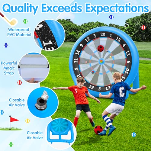 6FT Inflatable Dartboard, Giant Kick Darts Soccer Darts Golf & Throw Darts with Air Pump, Giant Outdoor Games, Blow up Soccer Darts for Yard Party Large Dartboard for Kids & Adults 20+Games - color: Blue