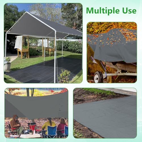 Thanaddo 10 x 20 Ft Carport Replacement Canopy Cover Garage Top Tent Shelter Tarp with Free 44 Ball Bungee Cords,Grey(Only Cover, Frame Not Include) - size: 10x20 grey
