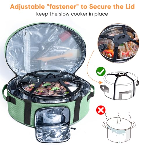 Insulated Slow Cooker Carrying Bag for 6-8 Quart CrockPot and Hamilton Beach Slow Cooker with See-thought Window, Portable Carrier Case with Adjustable Band and Accessory Pocket - color: Teal