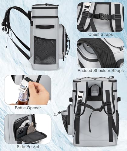 Insulated Cooler Backpack, 40L Leakproof Backpack with Double Compartments for Men & Women, Large Lunch Cooler for Camping, Beach, Travel, Picnic, Up to 48 Cans - color: Gray