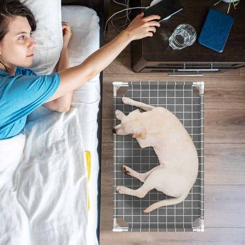 Elevated Dog Bed with 3-Sided Fence - Raised Pet Bed with Non-Slip Feet, Durable Elevated Couch for Small/Medium Dogs, Indoor/Outdoor Use with Easy-Clean Fabric - size: (M-)