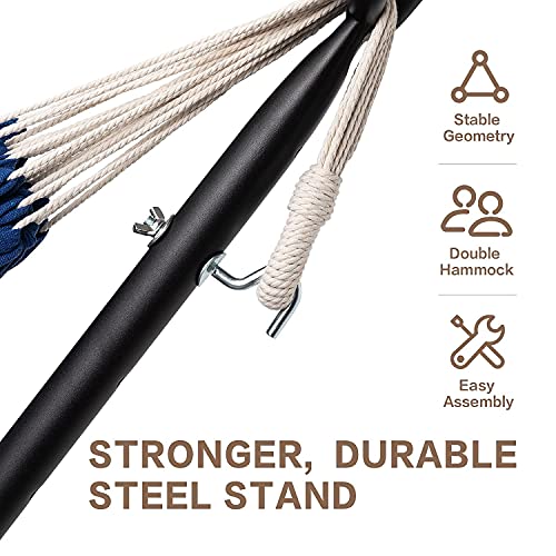 PNAEUT Double Hammocks with Stand for Outside, Portable Space Saving Heavy-Duty Steel Stand for Indoor Outdoor Patio with Carrying Bag, 450 lbs Capacity (Navy) - color: Navy