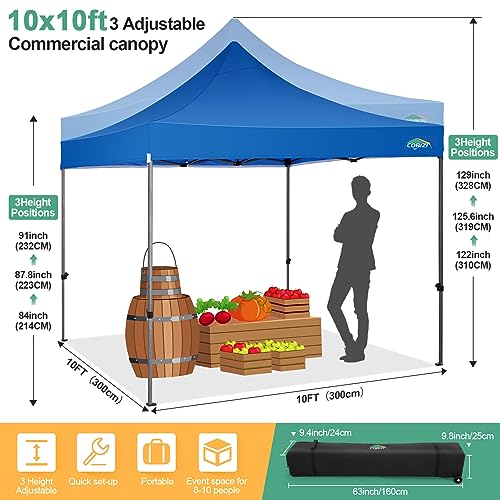 COBIZI 10x10 Pop Up Canopy with Sidewalls Heavy Duty Party Tent with Removable Awning Easy Up Outdoor Canopy Wedding, All Season Windproof&Waterproof with Roller Bag UPF 50+, Blue - color: Blue, size: 10x10 With 4 Sidewalls