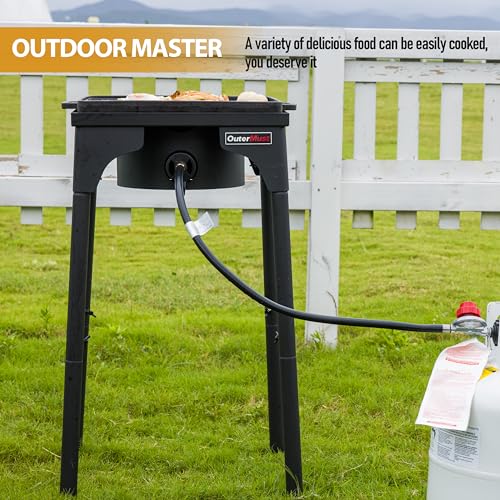 OuterMust Outdoor Propane Burner Camping Stove Gas Burner with Adjustable Legs Ideal for Camping, Home Brewing, Turkey Frying and Maple Syrup Boiling - size: Single Burner - Adjustable