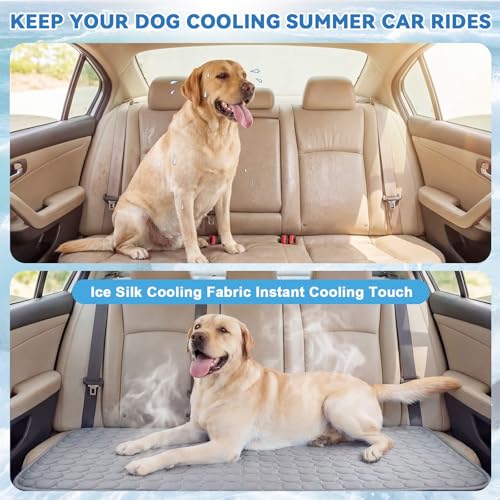 Hahafelt 54"x24.8" Dog Cooling Mat for Car Back Seat, Ice Silk Pet Bed Mat, Non Slip Summer Cooling Pad for Dogs and Cats, Fits Backseat Extenders Protector, Trucks, Suvs, Indoor & Outdoor (Gray) - color: Gray