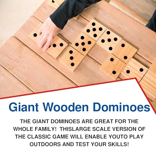 GOTHINK Giant Wooden Dominos Set for Adults and Kids,28pcs Jumbo Natural Wood Black-Dot Dominoes Tiles for Birthday/Holiday Family Party Games,Outdoor Camping Lawn and Backyard Activities 2-4 Players