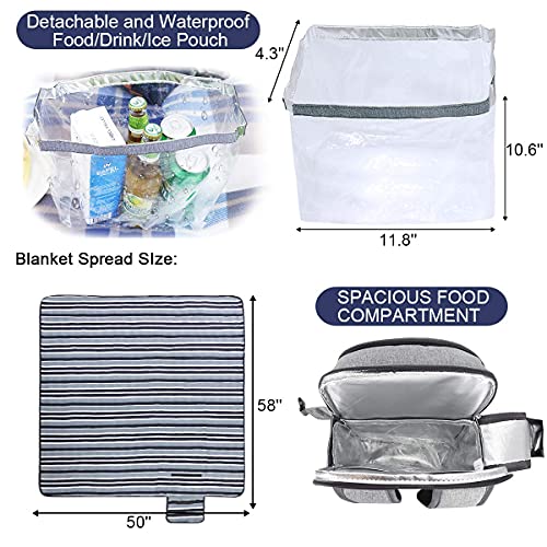 Sunflora Picnic Backpack for 4 Person Set Pack with Insulated Waterproof Pouch for Family Outdoor Camping (Gray) - color: Gray, size: 4 person
