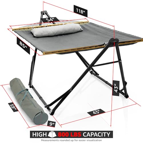 Tranquillo Unity Hammocks, Spacious and Comfortable Hammock Stand for 2, 800 lbs Capacity Steel Frame, Pre-Assembled with 30-Second Tool-Free Setup, No Screws Needed, Ideal for Indoor & Outdoor, Grey - color: 4. Light Grey, size: Large