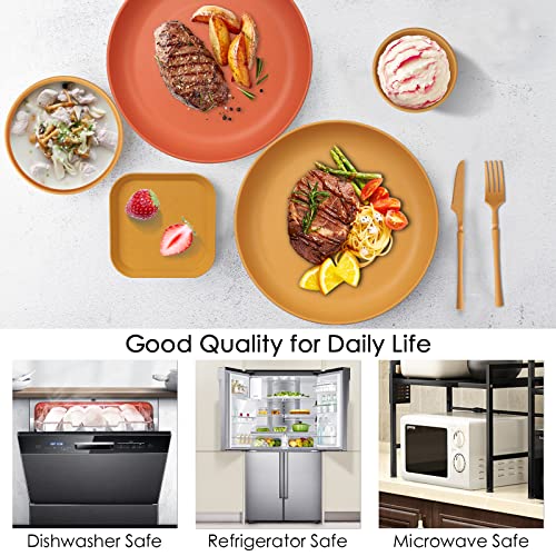 48 Pcs Dinnerware Sets, Unbreakable Plates and Bowls Sets, Reusable Dinnerware Sets for 4 People, Travel Camping Picnic Home Party Cutlery Set, Dishwasher Microwave Safe Dishes - color: Colorful, style: 48PCS