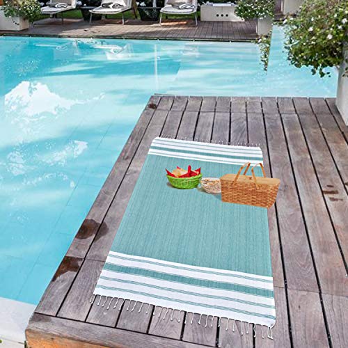 GLAMBURG Peshtemal Turkish Towel Cotton Beach Towels Oversized 36x71 Set of 2, Cotton Beach Towels for Adults, Soft Durable Absorbent Extra Large Bath Sheet Hammam Towel - Teal - color: Teal, size: 2 Pack