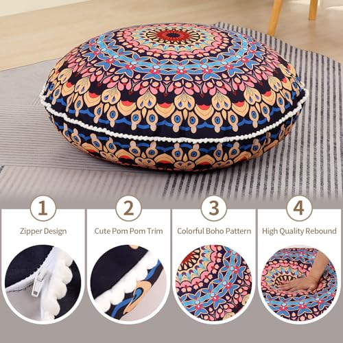 LOVMOC 32 Inch Round Floor Pillow for Adults Set of 2, Large Thick Memory Foam Boho Mandala Meditation Floor Seating Cushion, Machine Washable for Living Room Outdoor Yoga Floor Sitting, Blue - color: Blue, size: 2 Count (Pack of 1)