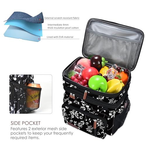 MIYCOO Lunch Bag & Lunch Box for Women Men, Double Deck Leakproof Insulated Soft Large Adult Camping Cooler bag for Work, Beach, Picnic, Travel (White Flower, 15L) - color: White Flower