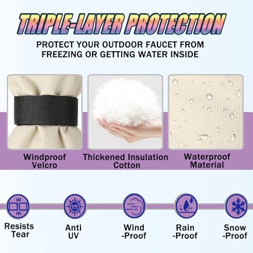 Outdoor Faucet Covers for Winter, 8.2" W x 20" H Outside Yard Hydrant Protector Socks Winter, Insulated Hose Bib Protector Cover, Spigot Pipe Cover Freeze Protection - Beige - color: Beige, size: 8.2" W x 20" H