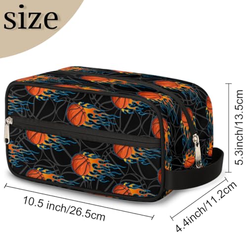 Kids Travel Toiletry Bag - Fire Basketball Waterproof Hanging Cosmetic Hygiene Bags for Boys Men - Large Shave Kit for Toiletries Accessories Bathroom Stuff - color: Fire Basketball