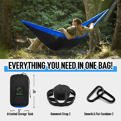 Grassman Camping Hammock Double & Single Portable Hammock with Tree Straps, Lightweight Nylon Parachute Hammocks Camping Accessories Gear for Indoor Outdoor Backpacking, Travel, Hiking, Beach - color: Black & Sapphire, size: Two Person