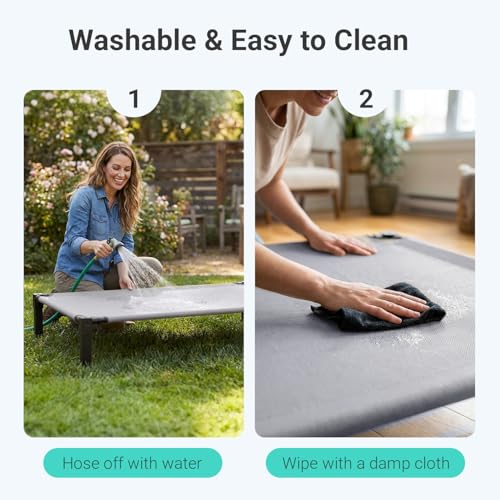 Niubya Elevated Outdoor Dog Bed, Cooling Elevated Pet Cot, Steel-Framed and Non-Slip Feet, Raised Dog Bed with Waterproof, Washable, Breathable Teslin Mesh, 51in - color: Grey, size: 51"L x 36"W x 9.4"H