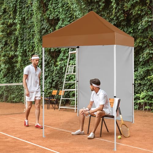 EAGLE PEAK Pop up Canopy 5x5, Outdoor Portable Canopy Tent with One Removable Sunwall, Carry Bag Included, Khaki - color: Khaki