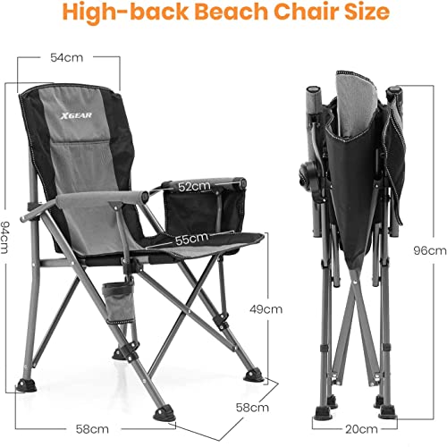 XGEAR Camping Chair with Padded Hard Armrest, Sturdy Folding Camp Chair with Cup Holder, Storage Pockets Carry Bag Included, Support to 400 lbs - color: 2pcs/Grey