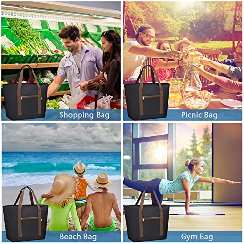 LHZK Jumbo Insulated Cooler Bag with Zipper, Collapsible Leak Proof Insulated Bag with Handles is Perfect for Grocery, Food Delivery, Beach, Picnic, Travel (50L, Black) - color: Black