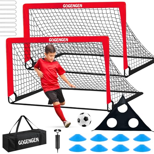 Soccer Goal, 2 of 6x4 Soccer Goals for Backyard with Soccer Net, Soccer Ball, Target, Cones, Soccer Training Equipment for Toddler Kids Youth - color: Red
