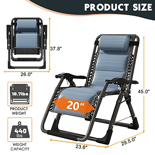 MOPHOTO Zero Gravity Chair, Outdoor Padded Lounge Chair with Side Table, Zero Gravity Recliner Chair, Outdoor Reclining Chair, Sturdy & Comfortable, Supports up to 440lbs - color: Powder Blue, style: Zero Gravity Chair