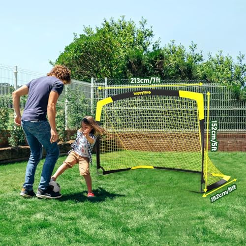 Happy Jump 7x5 FT & 5x3.6 FT Portable Soccer Goal for Youth Players Ages 6–14, Large-Frame Design Built for Long-Term Development, Easy Setup for Backyard, Park or School Training - style: Black Yellow-7x5 FT