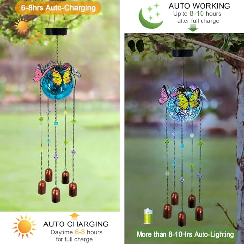 Butterfly Wind Chimes for Outside,Plastic Ball Dangle Solar Lights Outdoor,Waterproof Hanging Yard Decorations for Garden,Patio,Porch - color: Ball