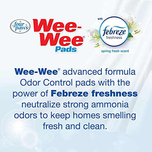 Four Paws Wee-Wee Odor Control with Febreze Freshness Pee Pads for Dogs & Puppies, Leak-Proof Dog Housebreaking Potty Training Floor Protection, Spring Fresh Scent, 22" x 23", 100 Count - size: 22" X 23"