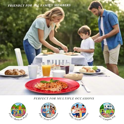11-Inch Melamine Plates (Set of 6) - Unbreakable and Reusable Plastic Dinnerware with Ceramic Feel, Stackable and Dishwasher-Safe - Versatile for All Meals (Multicolor) - color: Multicolor