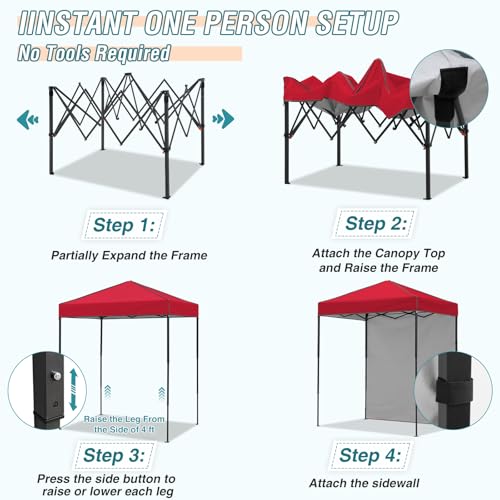 EAGLE PEAK 6x4 Instant Pop Up Canopy Tent with 1 Side Wall Panel, Straight Leg Sun Shelter, Portable Canopy with Carry Bag for Camping, Beach & Sports, Red - color: Red, size: One Wall