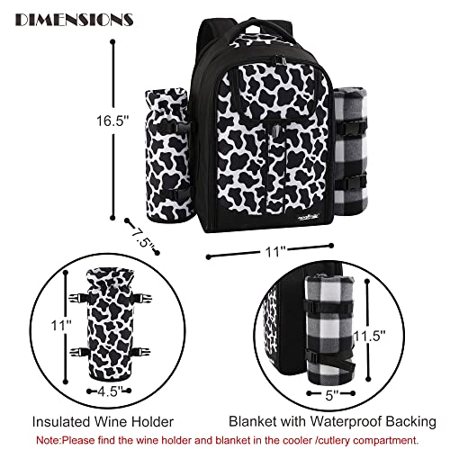 apollo walker Picnic Backpack Bag for 2 Person with Cooler Compartment, Detachable Bottle/Wine Holder, Fleece Blanket, Plates and Cutlery Set (2 Person, Black) - color: Black, size: 2 Person