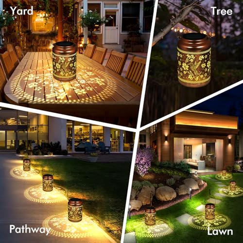 Solar Lanterns Outdoor Hummingbird Decorative Solar Lights Waterproof Metal Hanging Lights Gardening Gifts for Outside Garden Yard, Patio, Backyard, Farm Gifts for Women Mom Grandma - style: New-Hummingbird