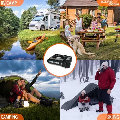 10,000 BTU Propane or Butane Stove with Windblocker, Dual Fuel Propane Stove for Camping, Automatic Ignition Gas Portable Stove with Propane Adapter Hose Carrying Case (Fuel Not Included) - color: Black