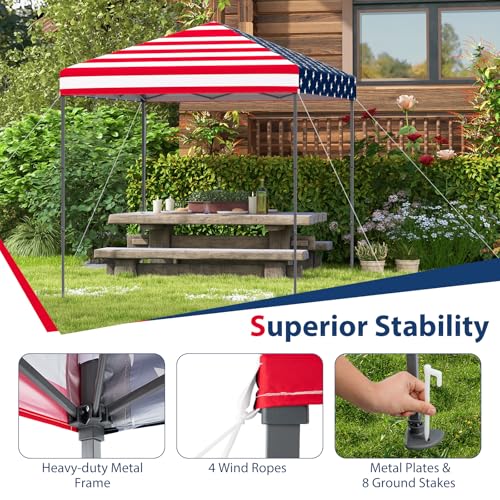 Tangkula 6.6x6.6 Ft Pop Up Canopy, 1 Person Instant Setup Portable Canopy Tent with Center Lock, UPF 50+ Sun Protection, 8 Stakes, 4 Ropes, Carrying Bag - color: American Flag Printing, size: 6.6x6.6FT