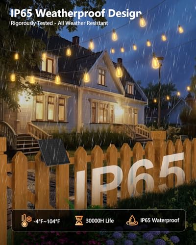 Brightown 76FT Solar String Lights Outdoor Waterproof with Remote, 23+1 LED Shatterproof Bulbs, Dimmable & Timable, 3 Light Modes - Commercial Grade Patio Lights for Garden Backyard Party Decor - size: 76FT(23 Sockets)