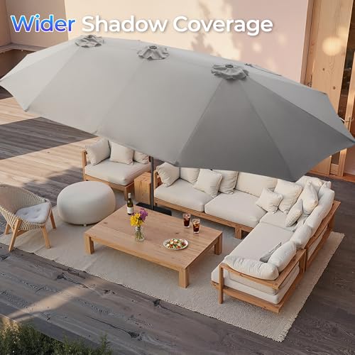 SUPERJARE 15FT Outdoor Patio Umbrella with Base Included, Double Sided Pool Umbrellas with Fade Resistant Canopy, Extra-Large Table Umbrella for Deck, Market, Backyard, Gray - color: Gray, size: 15ft