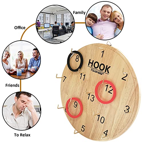 Hanging Ring Toss Game for Kids Adults Indoor Outdoor Family Fun, Wooden Board Wall Game, Hookey Ring Tossing Game for Yard, Party, Office, Backyard, 12 Inch
