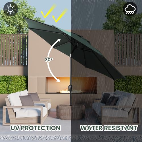 Sun-Ray 9' Round Patio Umbrella with Push-Button Tilt and Hand Crank Lift System, Market Umbrella for Porch, Deck, and Patio - color: Hunter Green