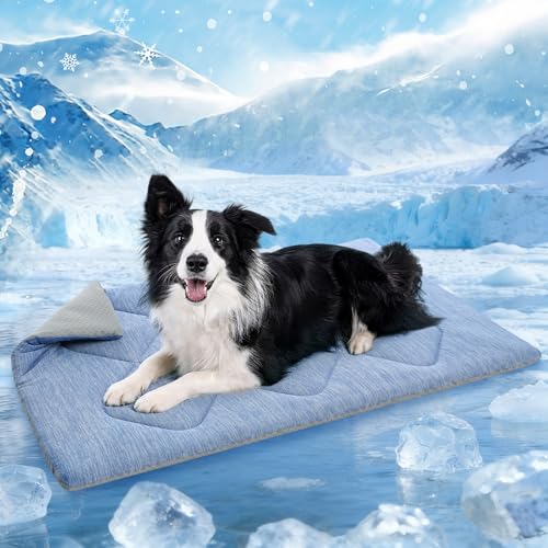 Queenmore Cooling Dog Mat for Dogs, Washable Dog Cooling Mat Indoor Outdoor, Non-Slip Portable Kennel Puppy Bed for Summer, Keep Your Pet Cool (Blue Diamond, Large(35" x 27")) - color: Blue Diamond, size: Large