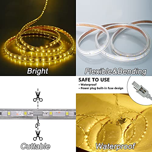 SURNIE 150ft Flat Outdoor Rope Lights Waterproof: 110V Cool Warm White LED Strip Light - Cuttable Connectable Lights for Deck Patio Stairs Backyards Commercial Decor Lighting, Not Tube Rope - color: Warm White, size: 150ft