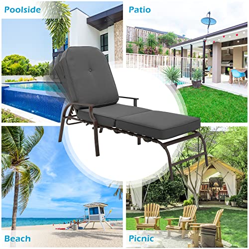 U-MAX Adjustable Outdoor Chaise Lounge Chair Patio Lounge Chair Recliner Furniture with Armrest and Cushion for Deck, Poolside, Backyard (Grey, 1PC - color: Grey, size: 1 PC