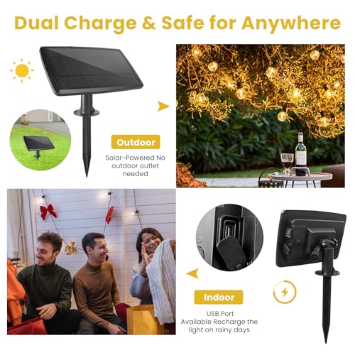 Yusist 200FT Solar String Lights Outdoor Waterproof with Remote,G40 Solar Powered String Lights with 60+3 LED Shatterproof Bulbs, Dimmable Solar Patio Hanging Lights for Outside Backyard Party - size: 200FT