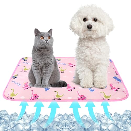 NACOCO Summer Pet Cooling Mat - Cat Dog Cushion Pad Sleeping Cool Dinosaurs Comfortable Soft for Pets Kids and Adults (Pink Dinosaur, S) - color: Pink Dinosaur, size: S: 15.5'' x 19.5''