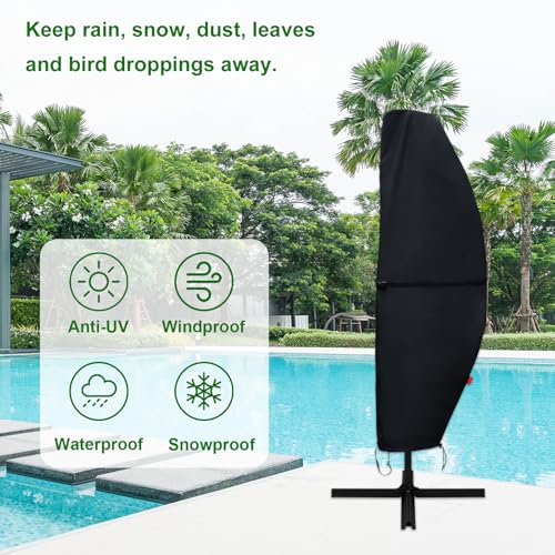 Patio Umbrella Cover Fits 7.5-11.5ft Cantilever Umbrella, Waterproof 600D Heavy Duty Offset Umbrella Covers with Extended Support Pole and Zip for Easy On Off, Outdoor Parasol Covers with Storage Bag. - size: Fits Offset Umbrella 7.5 -11.5 Feet DIA